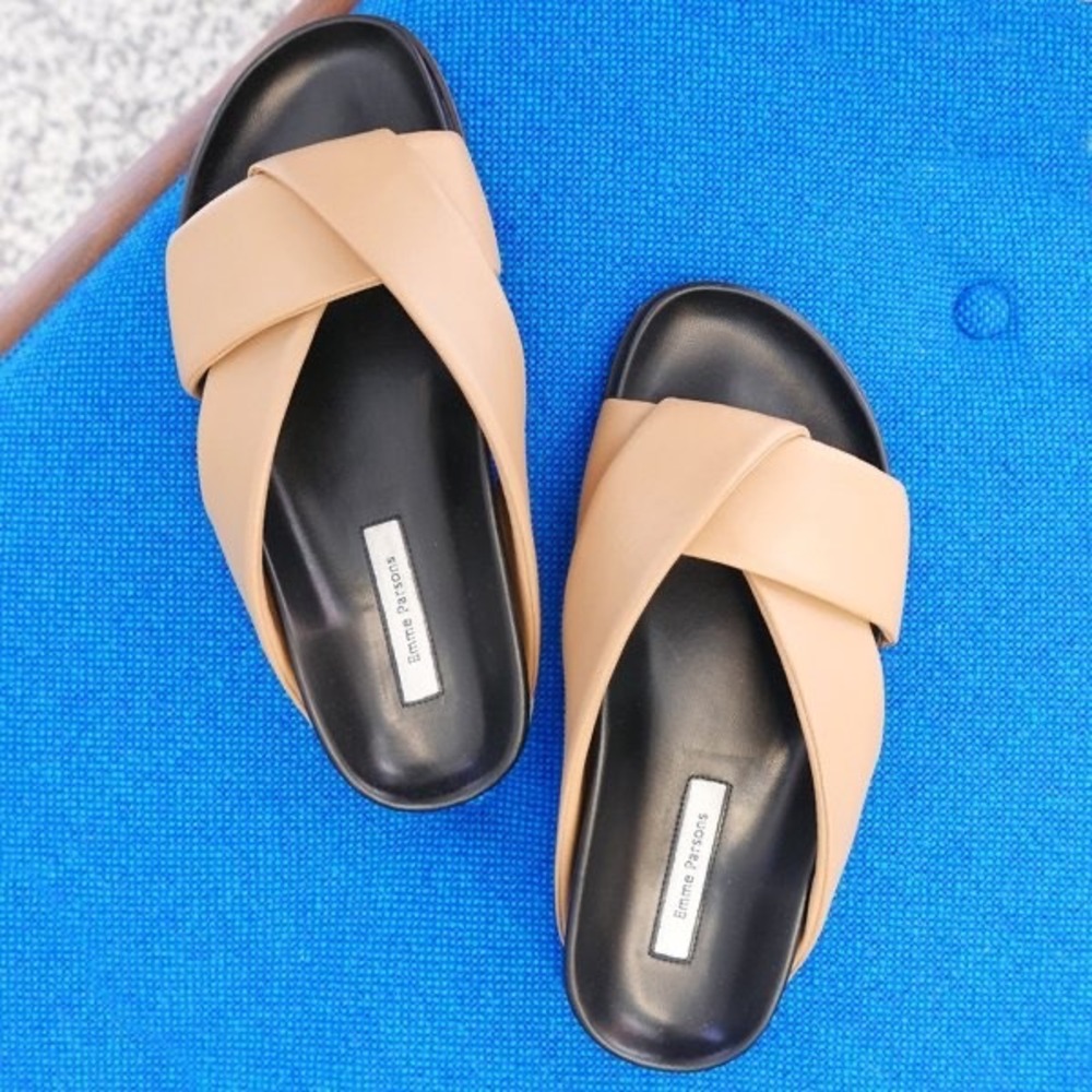 Emme Parsons Folded Slide Sandals Tan Black Size 39 US 8.5